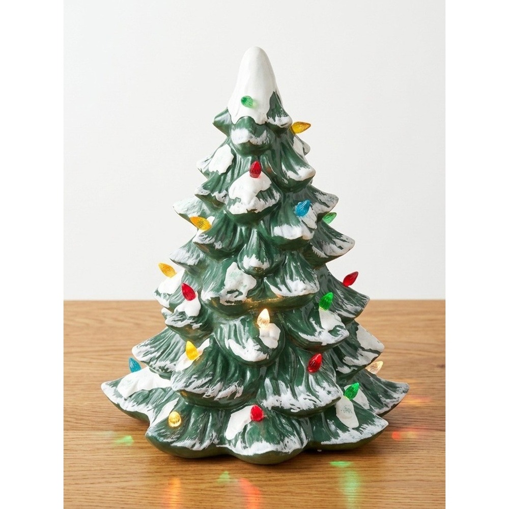 Vintage Trim A Home Porcelain Snow Capped Illuminated Christmas Tree, 28 Lights